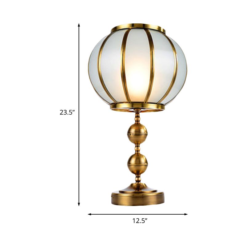 Lantern Bedroom Night Table Lamp Colonial Style Opal Glass 1-Light Gold Finish Nightstand Light with Metal Ball Deco