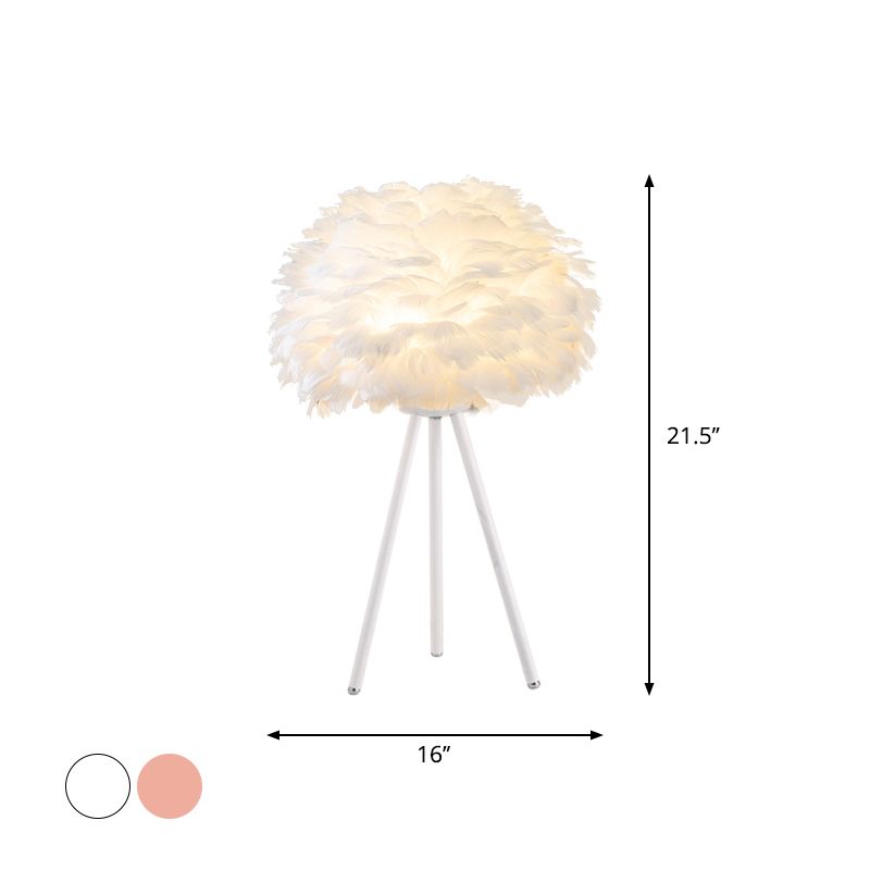 Bloom Nightstand Lamp Nordic Feather Single White/Pink Table Light with White/Gold Tripod for Bedroom