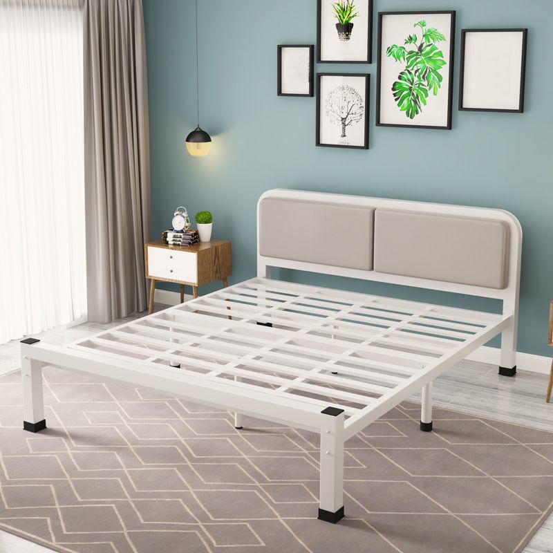 Contemporary Iron Frame Standard Bed with Rectangle Upholstered Headboard