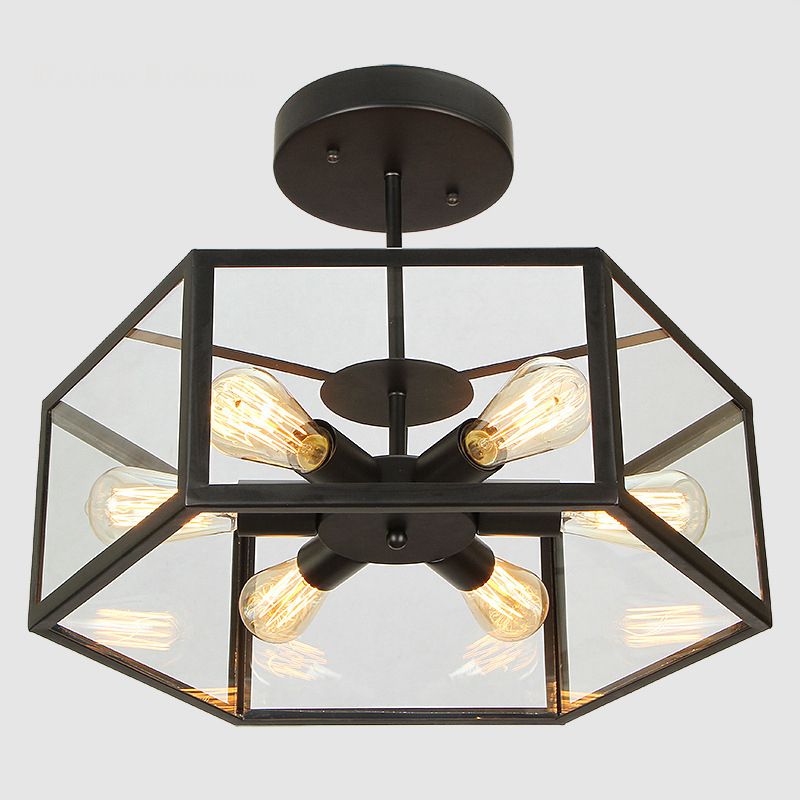 Geometric Chandelier Light Fixture Industrial Glass Pendant Lighting for Restaurant