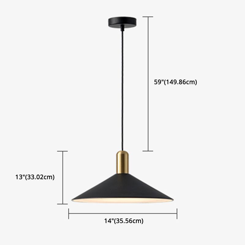 13.7" Wide Modernism Cone Metal Hanging Light Single Bulb Minimalism Pendant Lamp for Bedroom