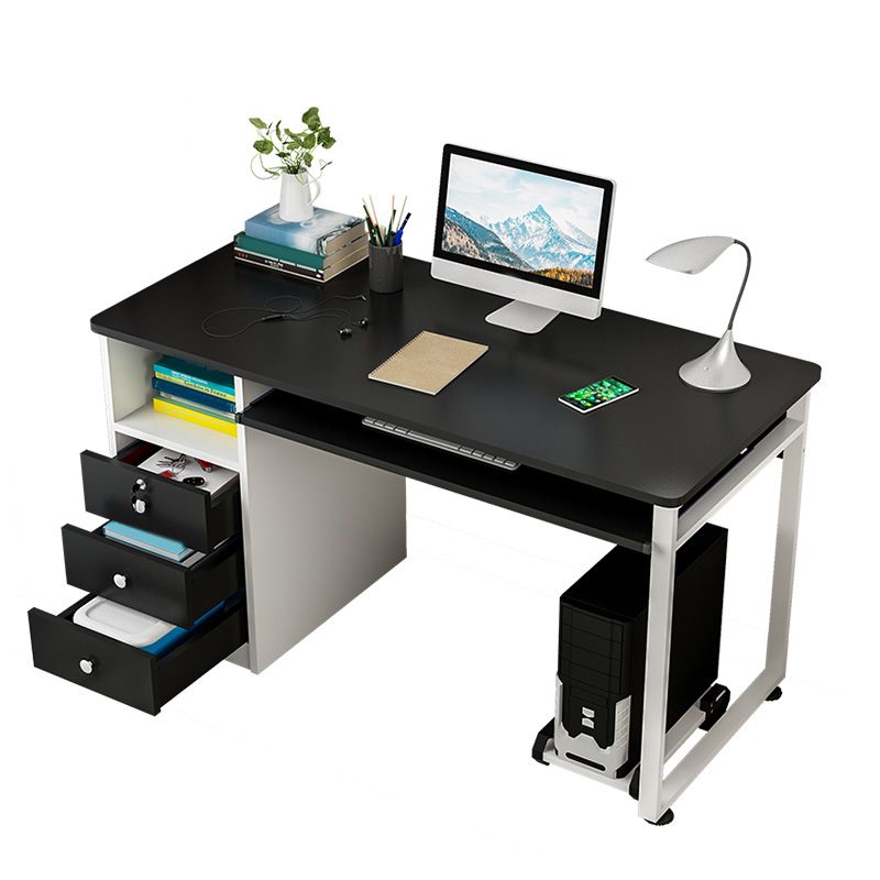 Modern Computer Desk with 1 Shelf and 3 Drawers and Keyboard Tray