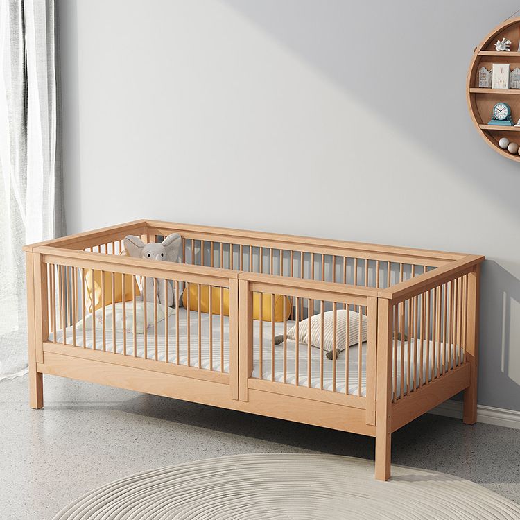 Modern Solid Wood Baby Crib Beech Nursery Bed with Guardrail