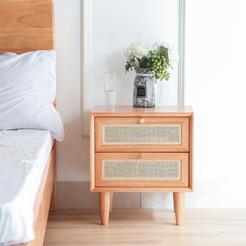 Rattan Bedside Table Modern Minimalist Bed Nightstand with Legs