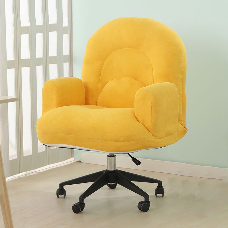 Mid Back Upholstered Office Chair Height-adjustable Padded Arms Chair with Wheels