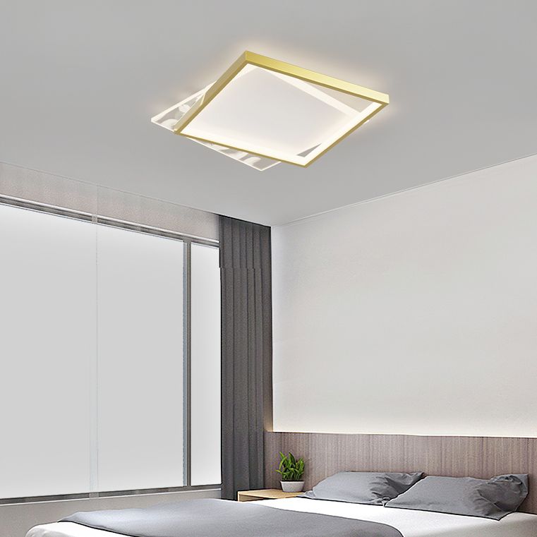 Acrylic Gold Feather LED Ceiling Light in Modern Concise Style Oblong Metal Flush Mount for Interior Spaces