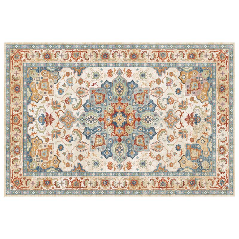 Simple Light Color Distressed Rug Polyester Floral Pattern Area Rug Non-Slip Backing Carpet for Living Room