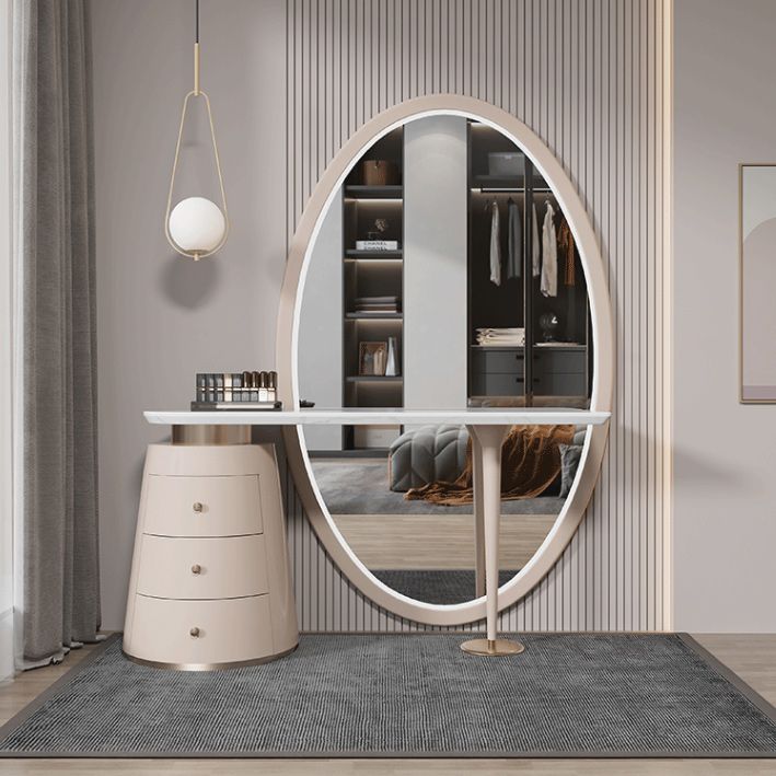 Modern with Drawer Metallic Mirror Bedroom With Stool Dressing Table