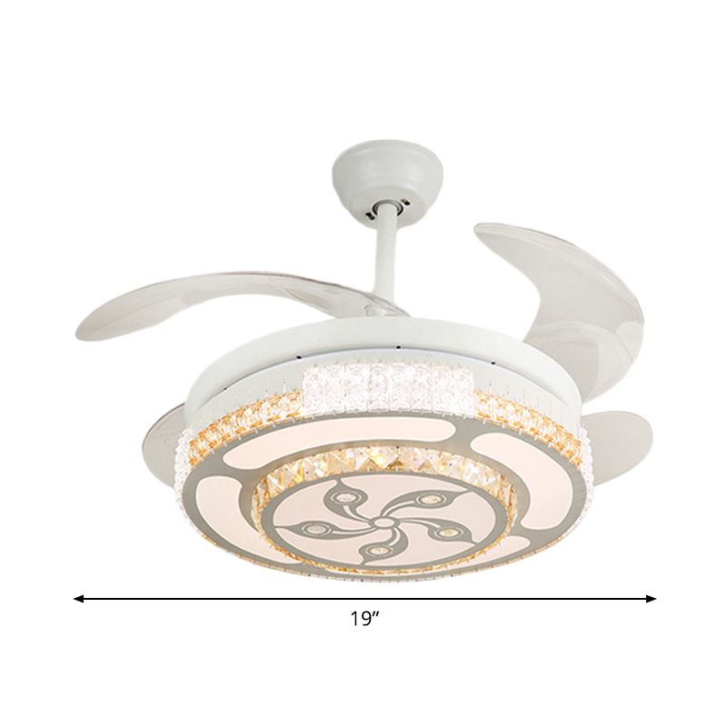 Tiered 4-Blade Semi Flush Mount Modernity Beveled Crystal 19" Wide LED White Hanging Fan Lamp