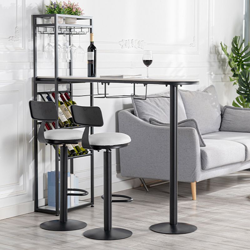 Living Room Pub Height Dining Table Stone and Metal Bistro Table with Wine Rack