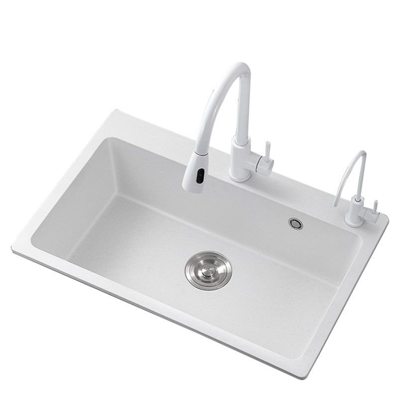 Drop-In Kitchen Sink Quartz Single Basin Kitchen Sink with Basket Strainer