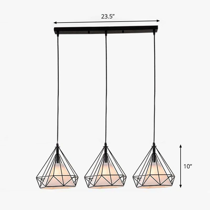 Industriel Diamond Cage Multi Light Pendant 3 têtes Éclairage de suspension en fer pour salle à manger