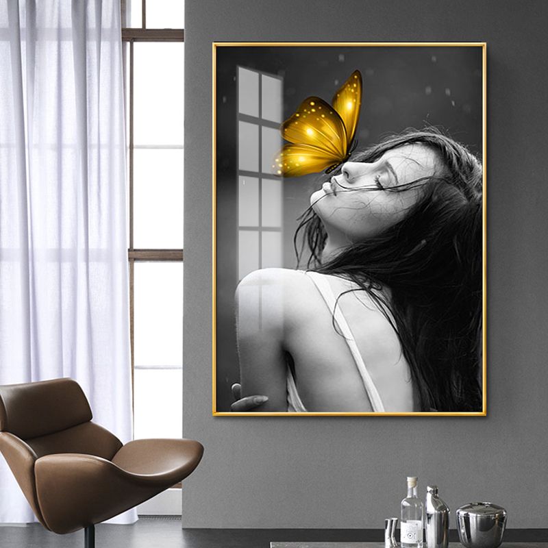 Glam Girl Print Wall Art Canvas Textured Dark Color Wall Decor for Living Room