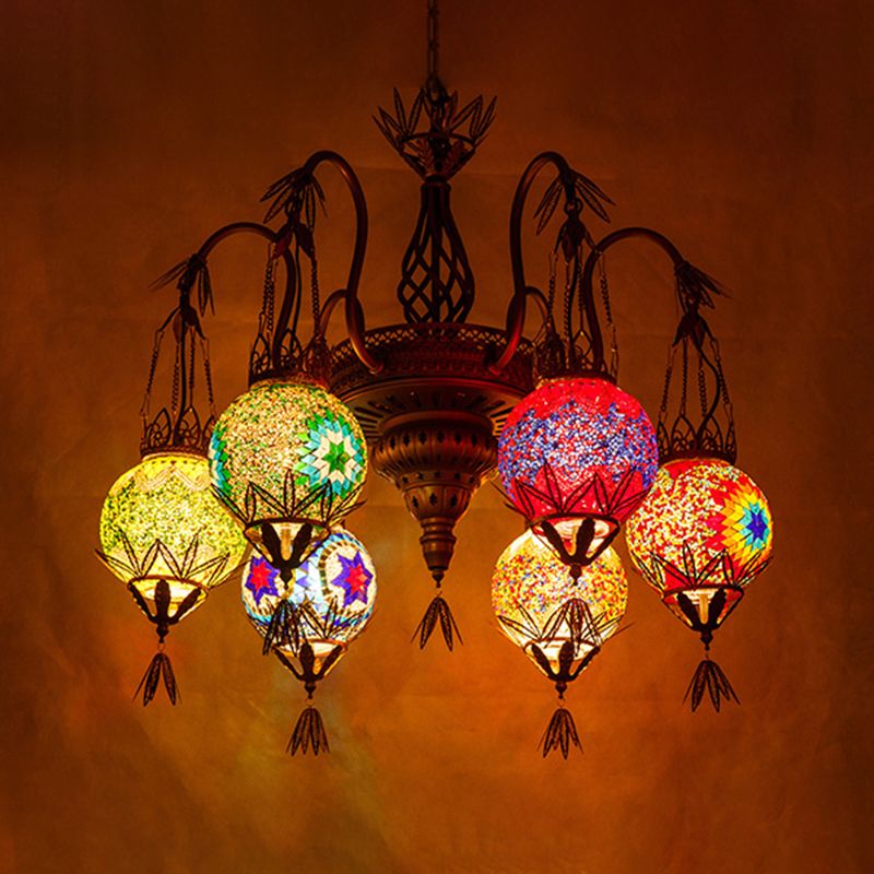 6 luces lámpara colgante colgante de latón marroquí colgante de vidrio colgante para comedor