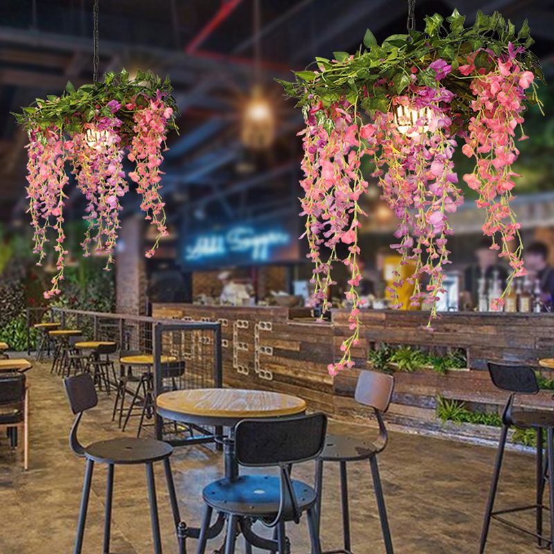 Metal Pink Down Lighting Pendant Flower 1 Head Industrial LED Hanging Lamp for Restaurant