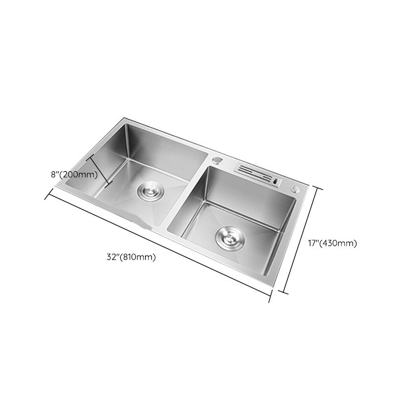 Contemporary Style Kitchen Sink Stainless Steel Double Basin Drop-In Kitchen Sink