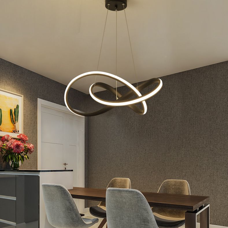 Twisted Dinning Room Pendant Light Fixture Metal LED Modern Style Pendant Chandelier in Black