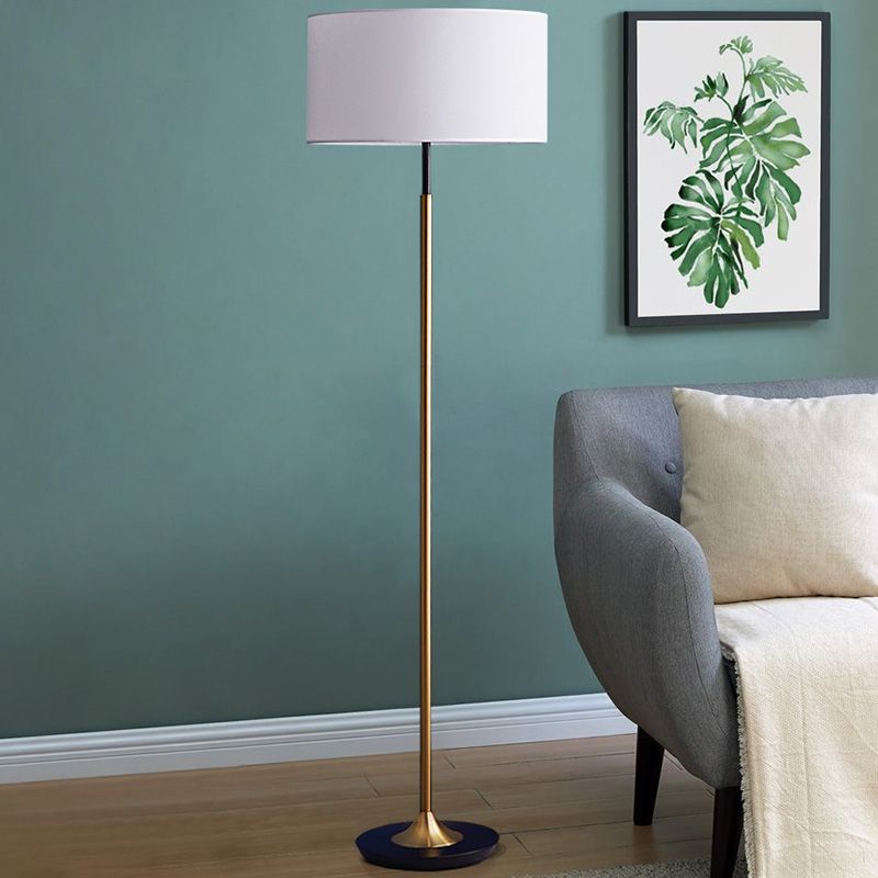 Minimalism Drum Shaped Reading Floor Light Single-Bulb Fabric Standing Floor Lamp