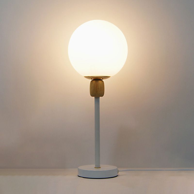 Modern Style Spherical Night Table Lamp White Glass 1-Light Table Light