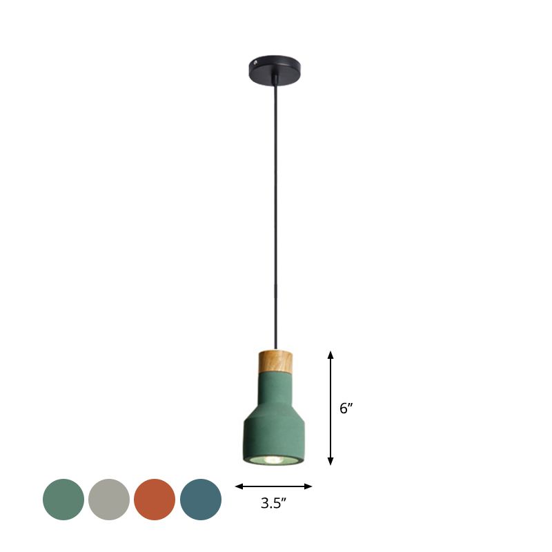 Mini Jar Shaped Cement Drop Pendant Macaron Single Green/Grey/Blue and Wood Pendulum Light for Kitchen Bar