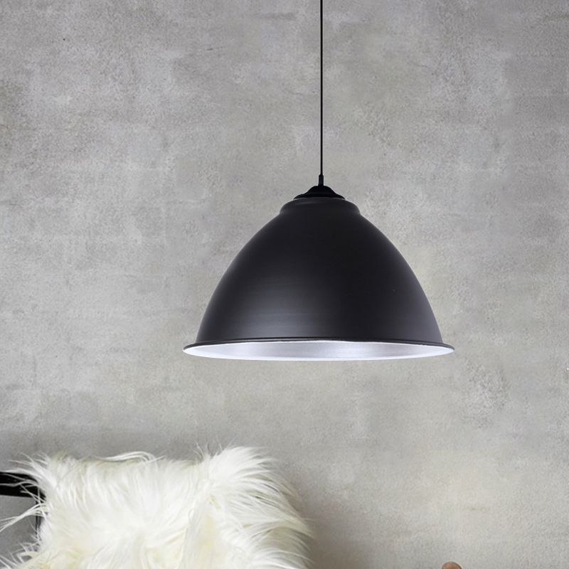 Metallic Domed Hanging Ceiling Light Industrial 1 Head Indoor Pendant Lamp with Adjustable Cord in Black/White/Red