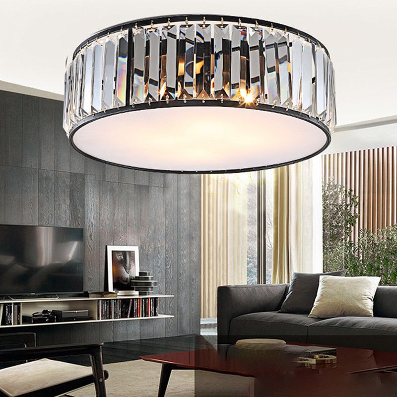 Modernism Crystal Flush Mount Drum Shade Ceiling Light Fixture for Bedroom