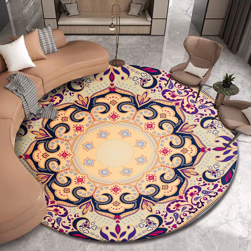 Gorgeous Victorian Area Rug Moroccan Floral Print Rug Anti-Slip Backing Round Carpet for Living Room