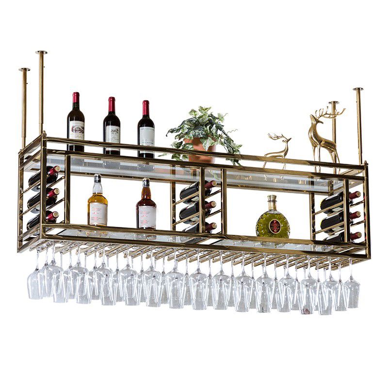 Kitchen Metal Hanging Wine Holder with Glass Holder & Storage Shelf