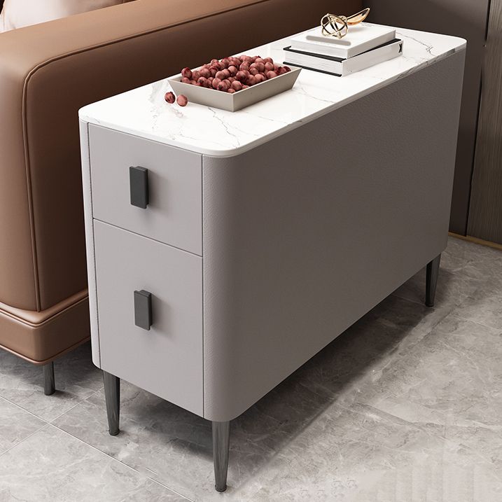 Modern Style White Rectangular Side Table with Storage and Shelf