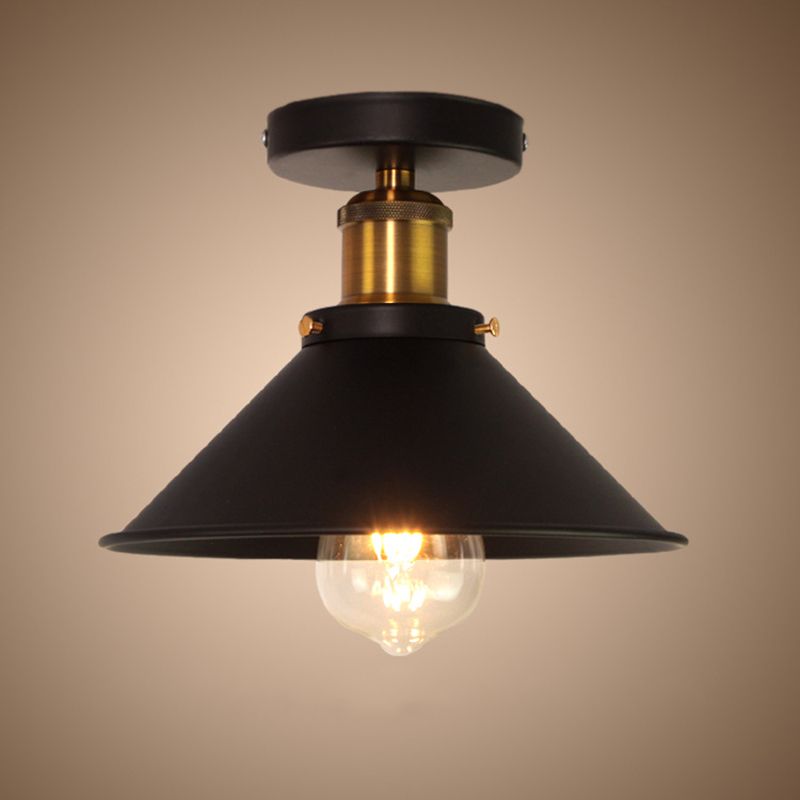 Black 1-Light Semi Flush Mount in Industrial Simplicity Wrought Iron Ceiling Light for Corridor