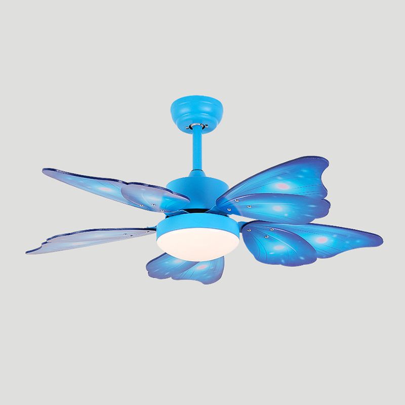 Kids Style Butterfly Ceiling Fan Blue / Pink LED Fan Light with Wood Blade