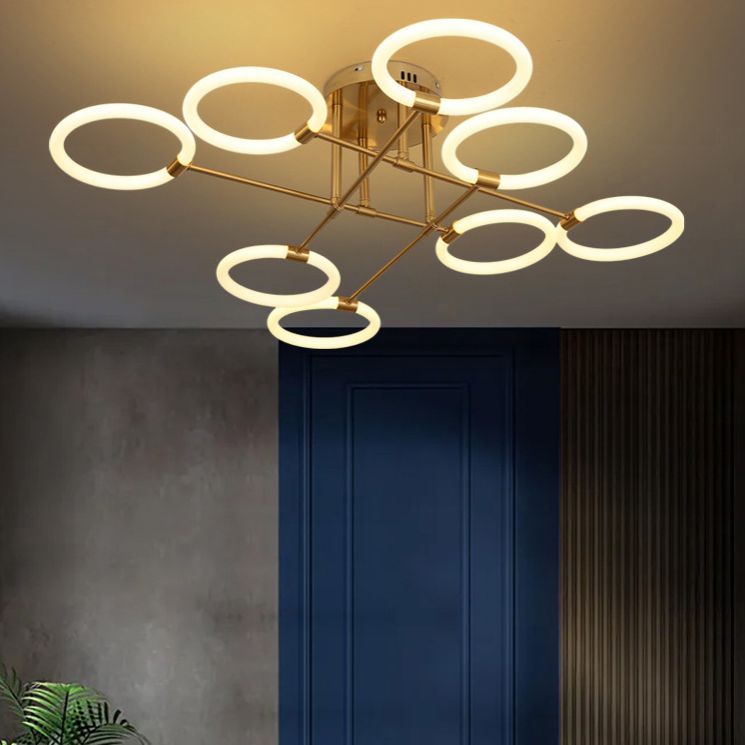 Circles Metal Semi Flush Mount Light Simple Style LED Gold Semi Flush Light Fixture