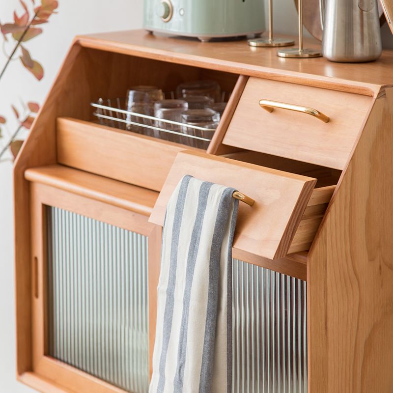 Modern Style Storage Solid Wood Sideboard Cabinet with Glass Doors and Drawers