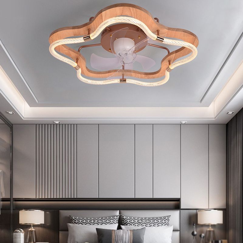 5-Blade Ceiling Fan Modernism Wood LED Fan with Light for Bedroom