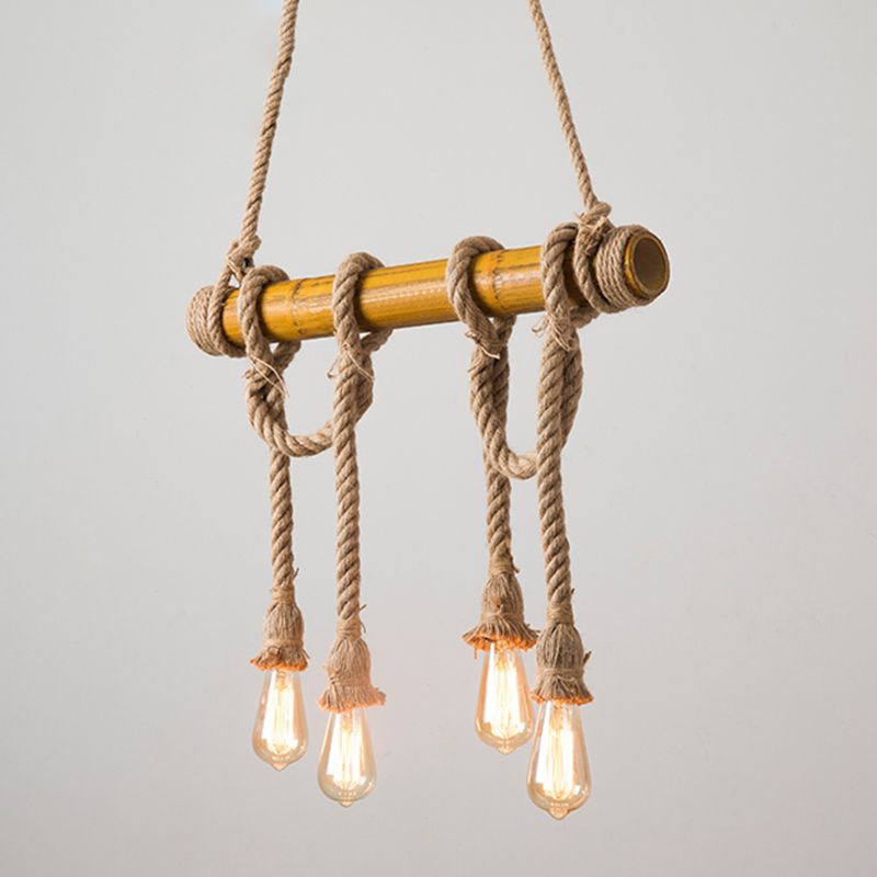 Industrial Linear Pendant Lighting Manila Rope Ceiling Pendant Light for Bar