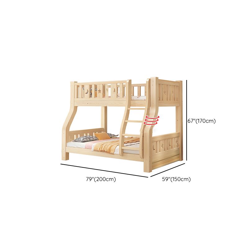 Contemporary Natural Bunk Bed with Guardrail and Built-In Ladder