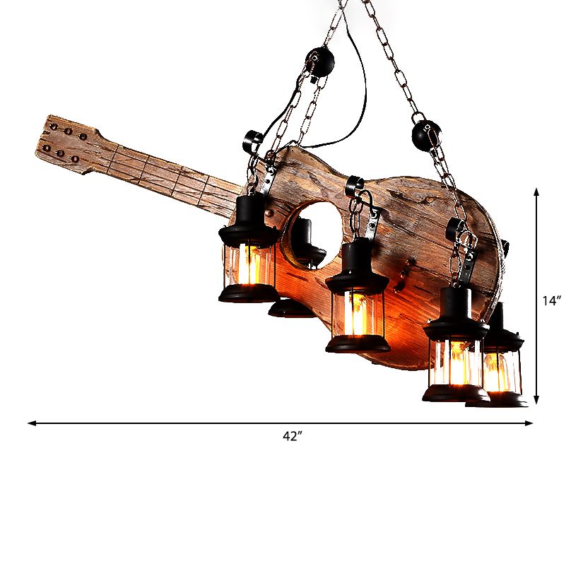 6-Licht-Klarglas hängende Kronleuchter Küste Braunes Laternen Wohnzimmer Anhänger Leuchte mit Holzinstrument
