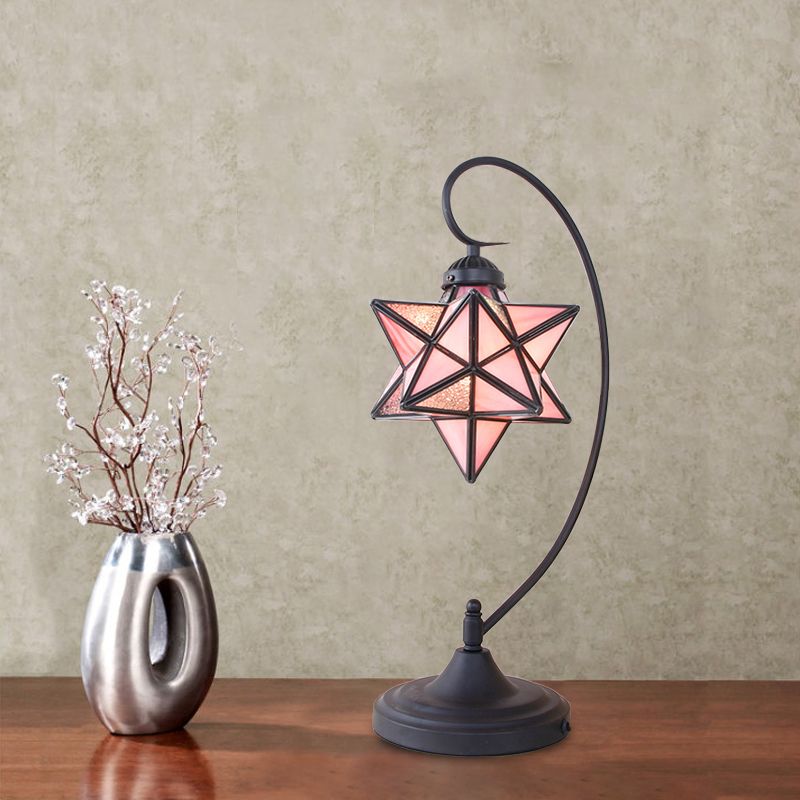 Schwarzer Pentagramm Nachttisch leichter Barock 1 Kopf Rosa/gelb/dunkelblaues Glas Nachttischlampe für Bett