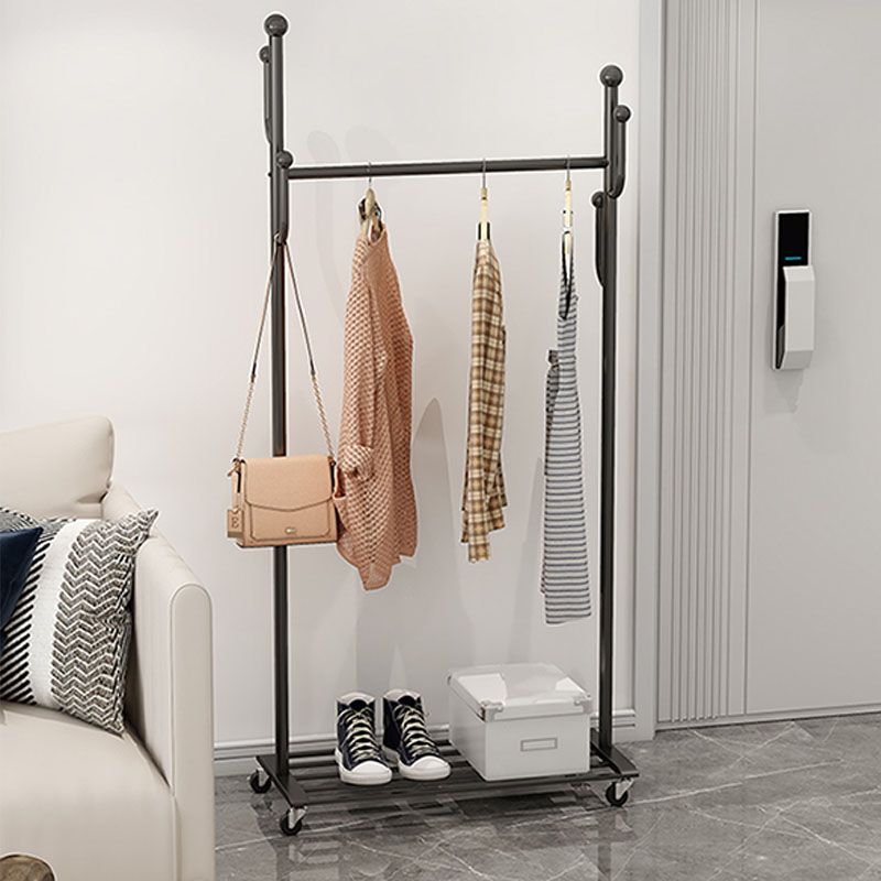 Classic Metal Coat Rack Castors Design Coat Hanger with Lower Shelf