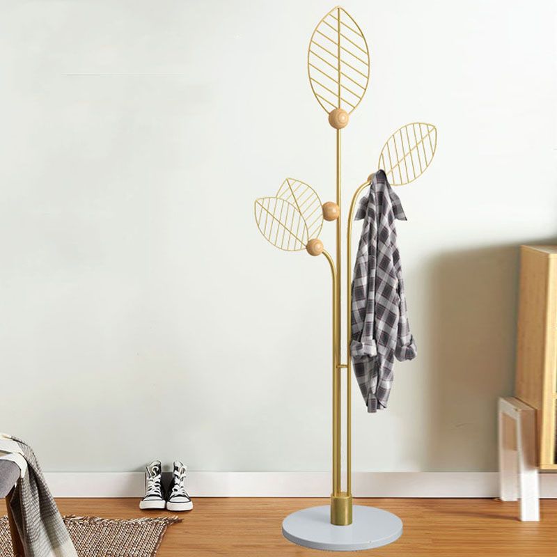 Contemporary Coat Rack Free Standing Leaf Shape Coat Hook Metal Hall Stand