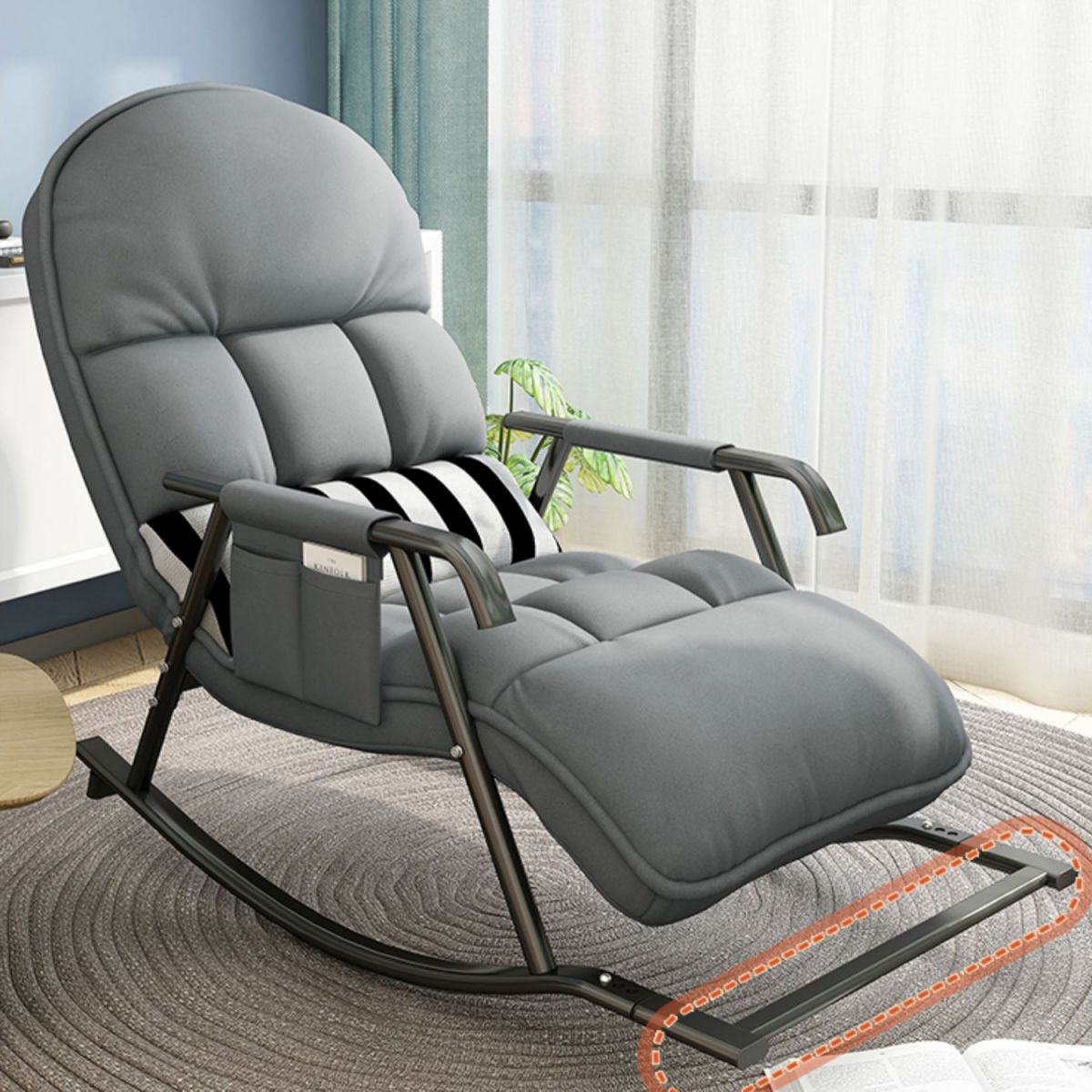 Contemporary Black Metal Base Recliner Chair with Side Pockets