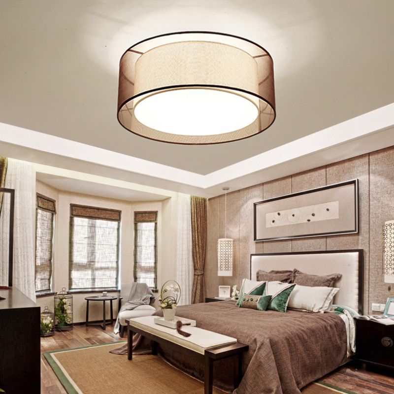 Minimalist Drum Flush Mount Lighting with Fabric 1 Light Flush Ceiling Lights