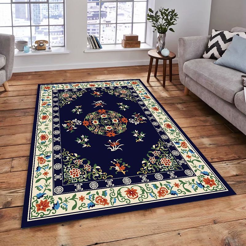 Multi Colored Persian Rug Synthetics Flower Printed Indoor Rug Anti-Slip Backing Pet Friendly Carpet for Decoration