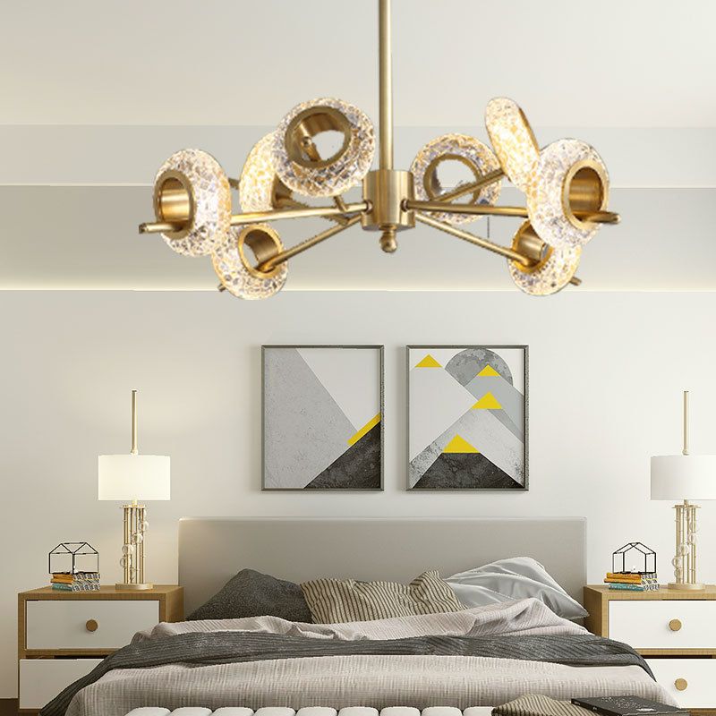 Geometric Gold Chandelier Postmodern Brass Chandelier Pendant with Crystal for Bedroom