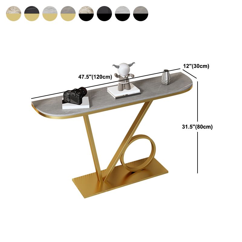 Contemporary Stone Console Accent Table Half Moon Iron End Table for Hall