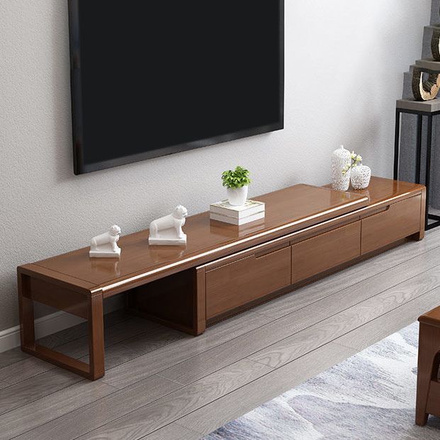 Traditional Rubberwood Media Console Matte Finish Wood TV Media Stand with Drawers