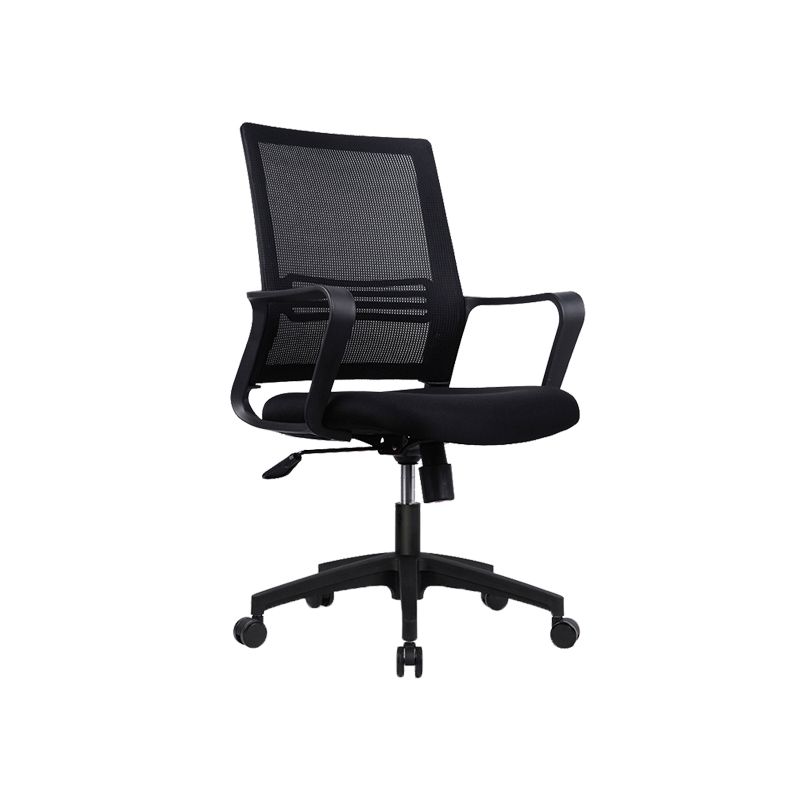 Contemporary Fabric Swivel Chair High-Back Arm Office Chair in Black