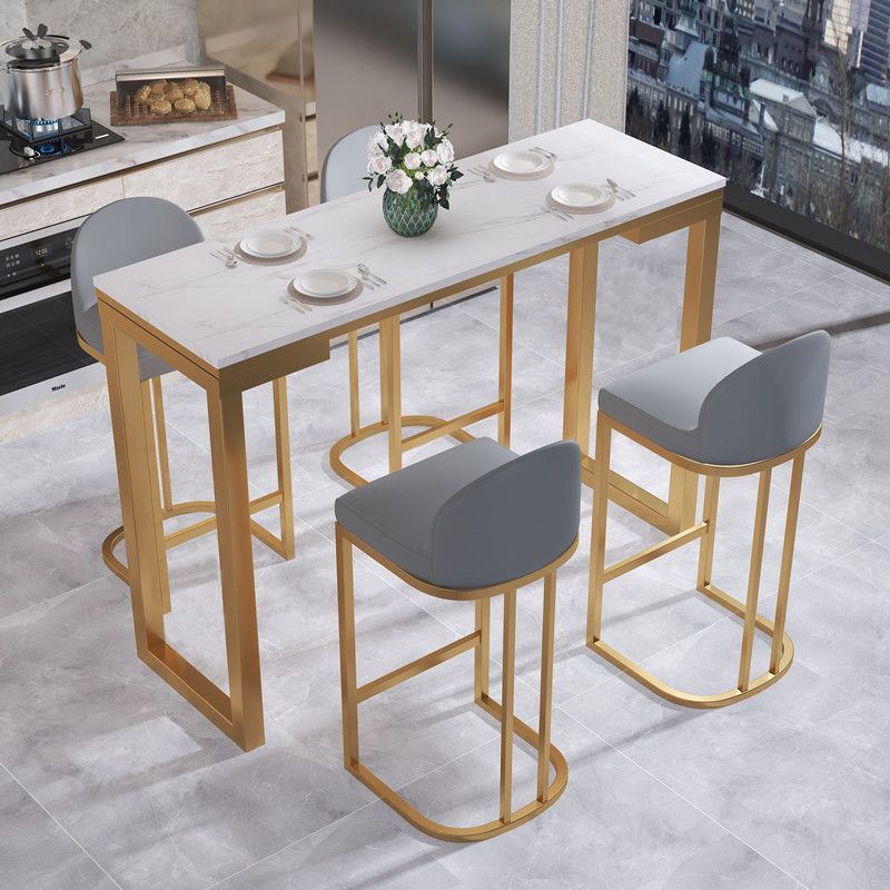 Glam White Marble Table with Rectangle Table Top Gold Sled Table - 42" H