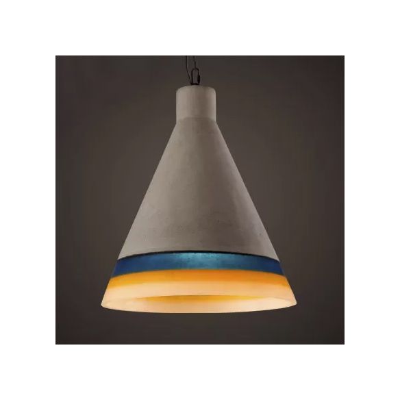 Dark Blue/Light Blue/Orange Conic Pendant Light Antique Style Cement 1 Head Restaurant Hanging Light Fixture