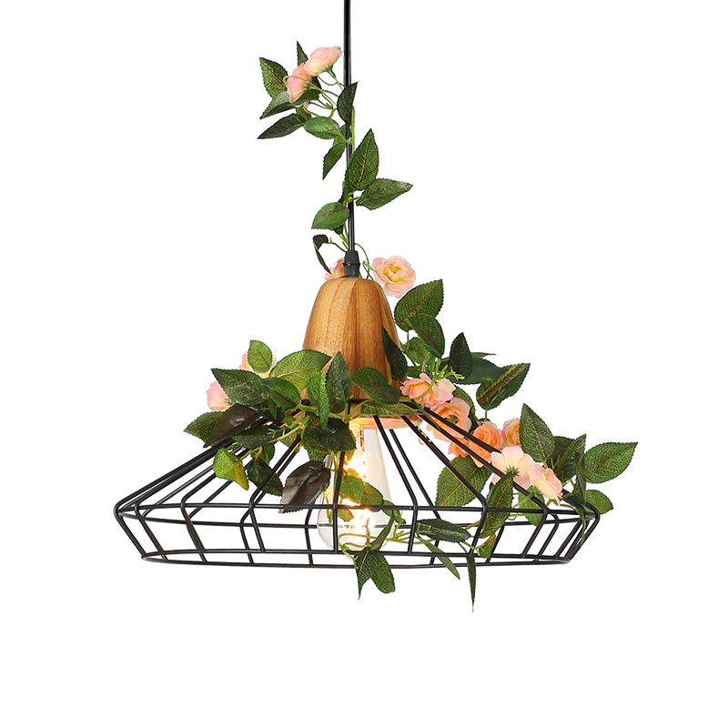 Caged Metal Drop Pendant Industrial 1-Head Kitchen Island LED Plant Suspension Light in White